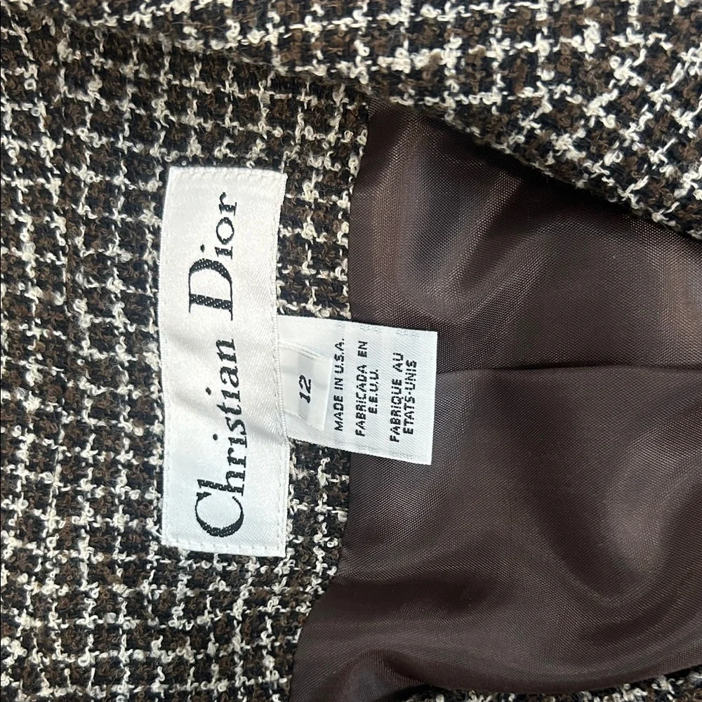 Christian Dior Vintage Chocolate Brown Wool Blend Suit Set Size 12